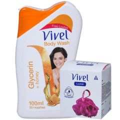 Vivel Bodywash Glycerin +Honey 100 ml With Loofah Free